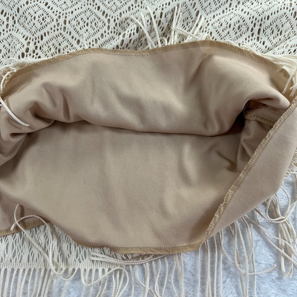 Jessica Max Lace Fringe Y2K Top Sz L Ivory Western Clean Girl Casual Stretch USA - Picture 8 of 12